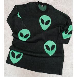 Dressed in LaLa Literally Limitless Oversized Knit Dress Alien Black Green L XL